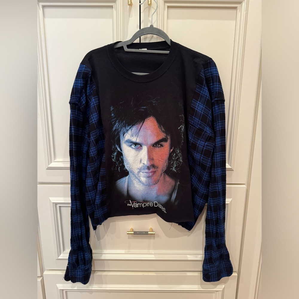 The Vampire Diaries Damon Salvatore Upcycled M/L Flannel Sweatshirt. 💗⚡️